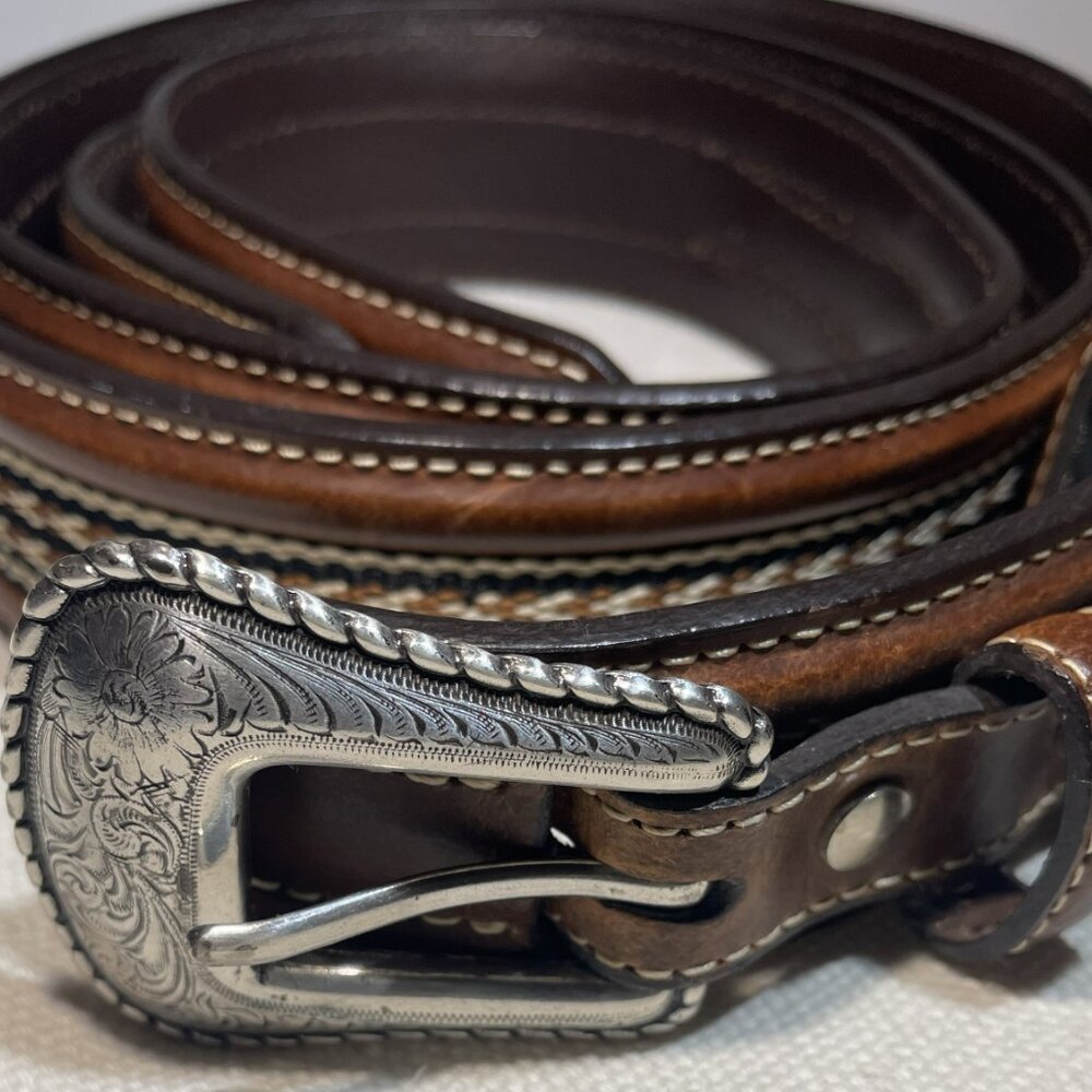 MIS7013- Noona Brown Leather Belt–Size 46-Black Buckle – Western Vintage Style